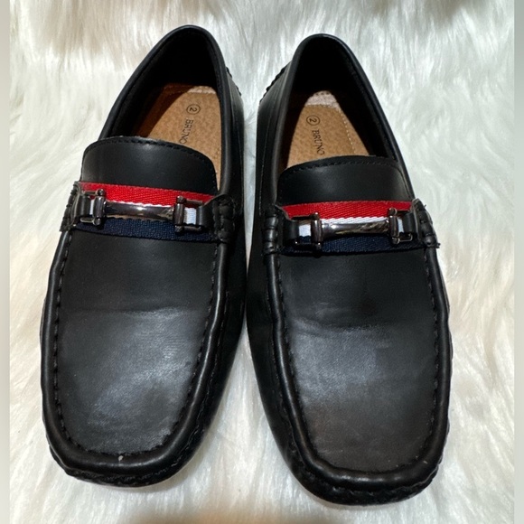 Bruno Marc Boys Classic Black and Red Leather Slip-On Loafers - Picture 1 of 5